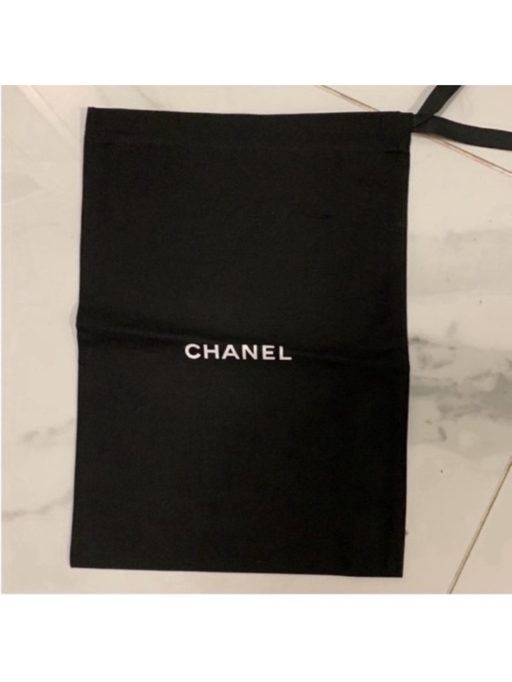 CHANEL Black Pouch with White Logo
